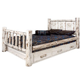 Montana Collection Full Storage Bed W/ Laser Engraved Bear Design, Clear Lacquer Finish