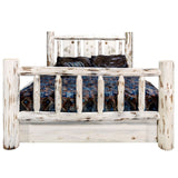 Montana Collection Full Storage Bed W/ Laser Engraved Wolf Design, Clear Lacquer Finish