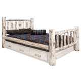 Montana Collection King Storage Bed W/ Laser Engrave Pine Design, Clear Lacquer Finish
