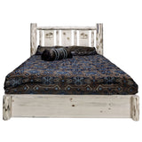 Montana Collection Platform Bed W/ Storage, Full W/ Laser Engraved Moose Design, Clear Lacquer Finish