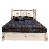 Montana Collection Platform Bed W/ Storage, Queen W/ Laser Engraved Bronc Design, Ready To Finish