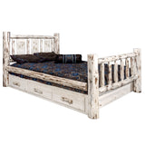 Montana Collection Queen Storage Bed W/ Laser Engraved Bear Design, Clear Lacquer Finish