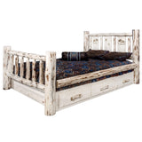 Montana Collection Twin Storage Bed W/ Laser Engraved Moose Design, Ready To Finish