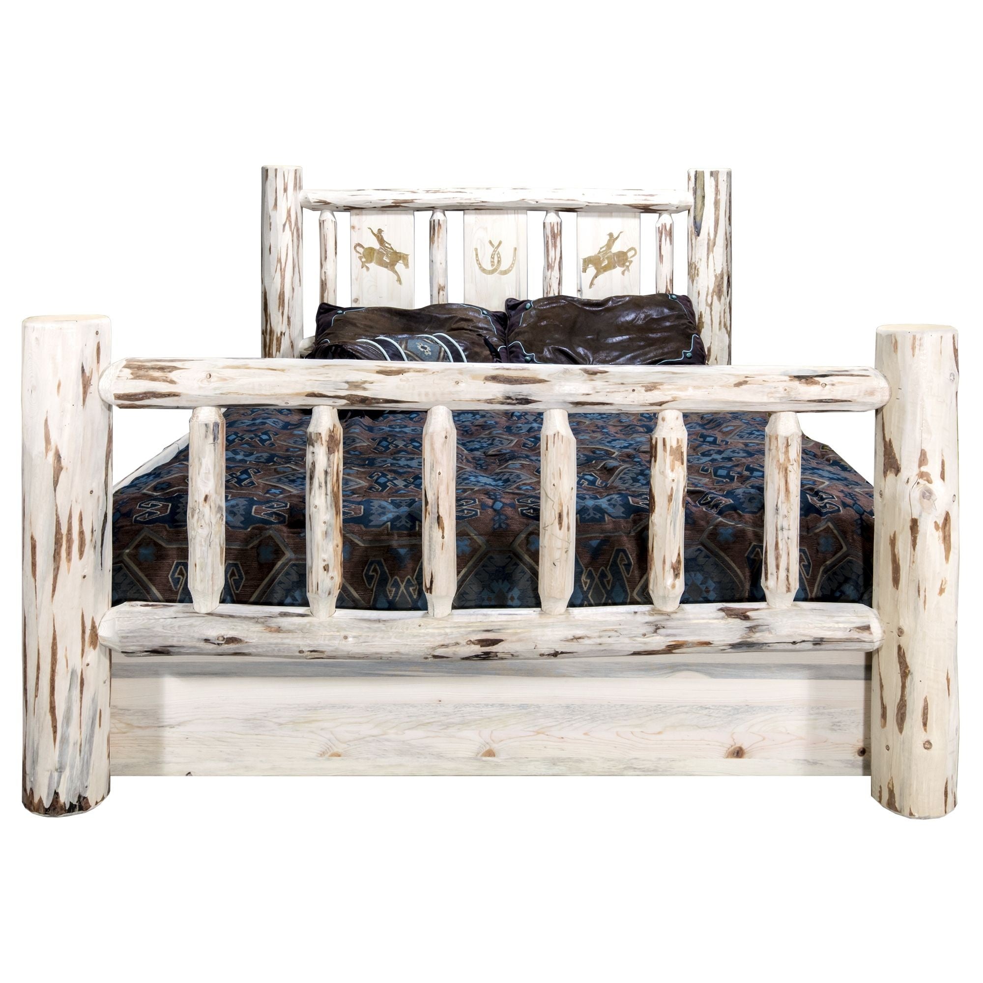 Montana Collection Twin Storage Bed W/ Laser Engraved Bronc Design, Clear Lacquer Finish
