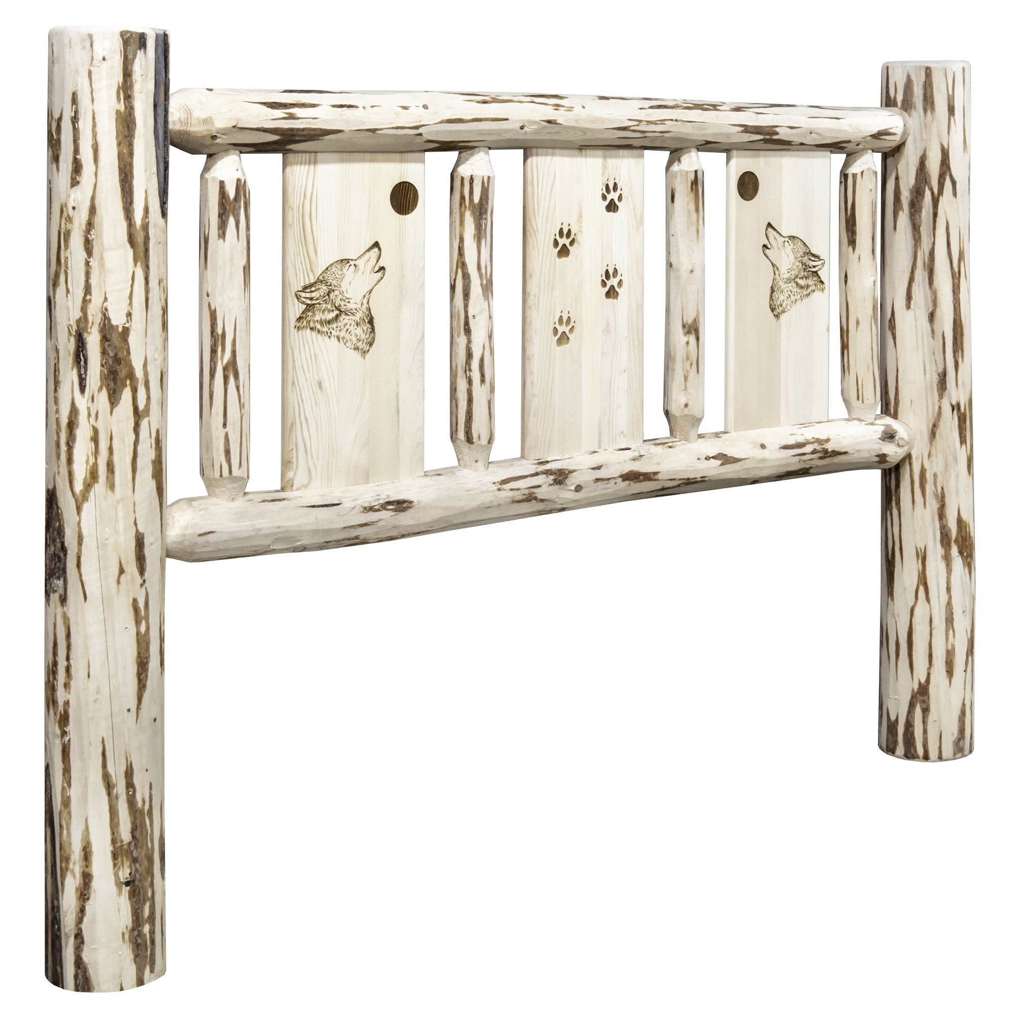 Montana Collection Twin Headboard W/ Laser Engraved Wolf Design, Ready To Finish
