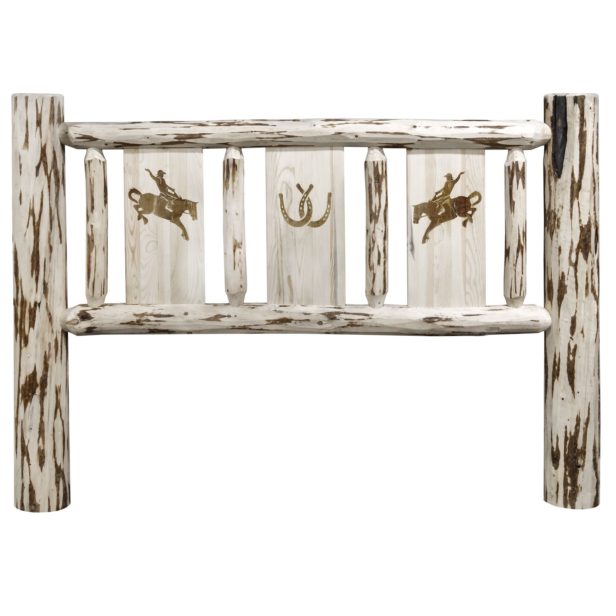 Montana Collection Twin Headboard W/ Laser Engraved Bronc Design, Clear Lacquer Finish