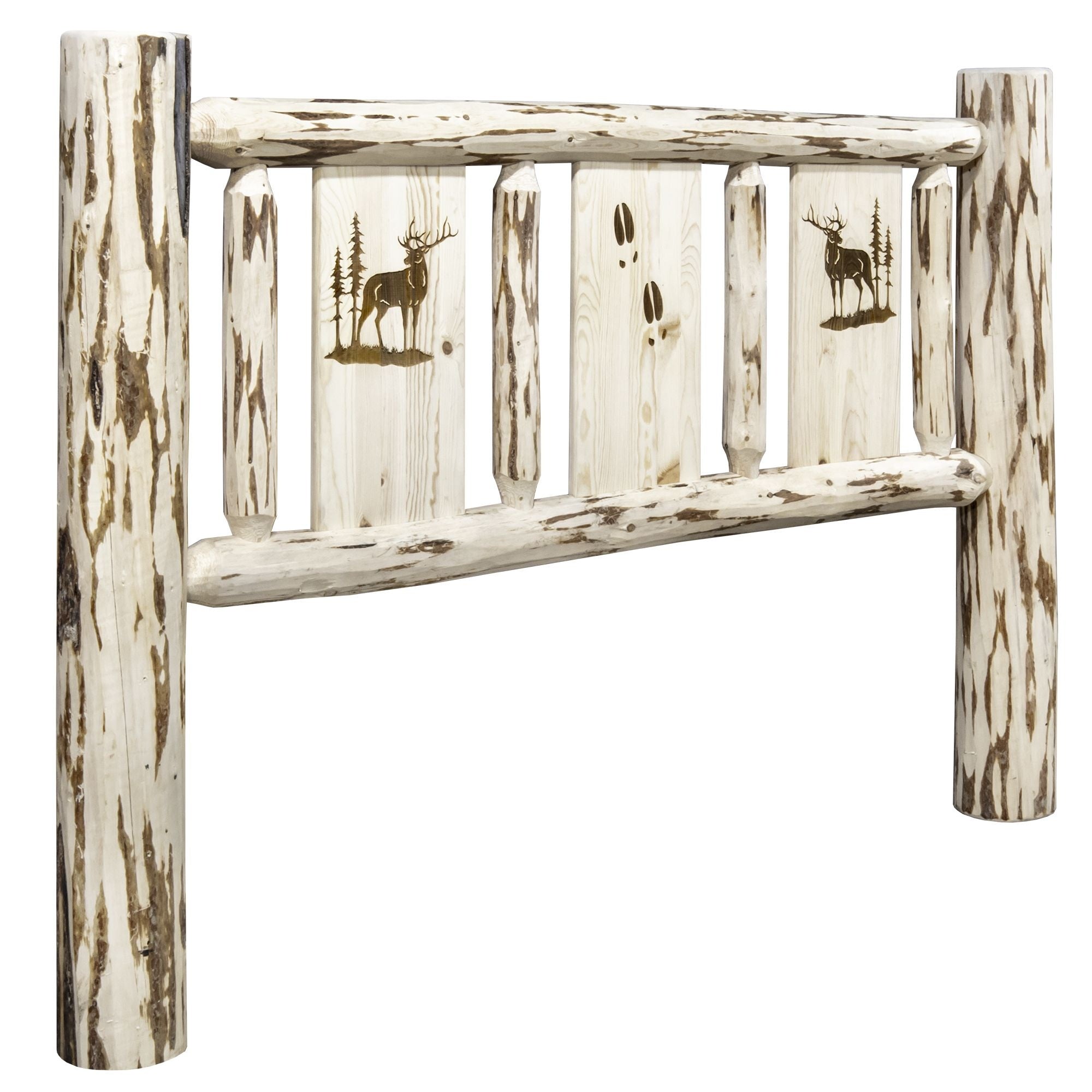 Montana Collection Twin Headboard W/ Laser Engraved Elk Design, Clear Lacquer Finish