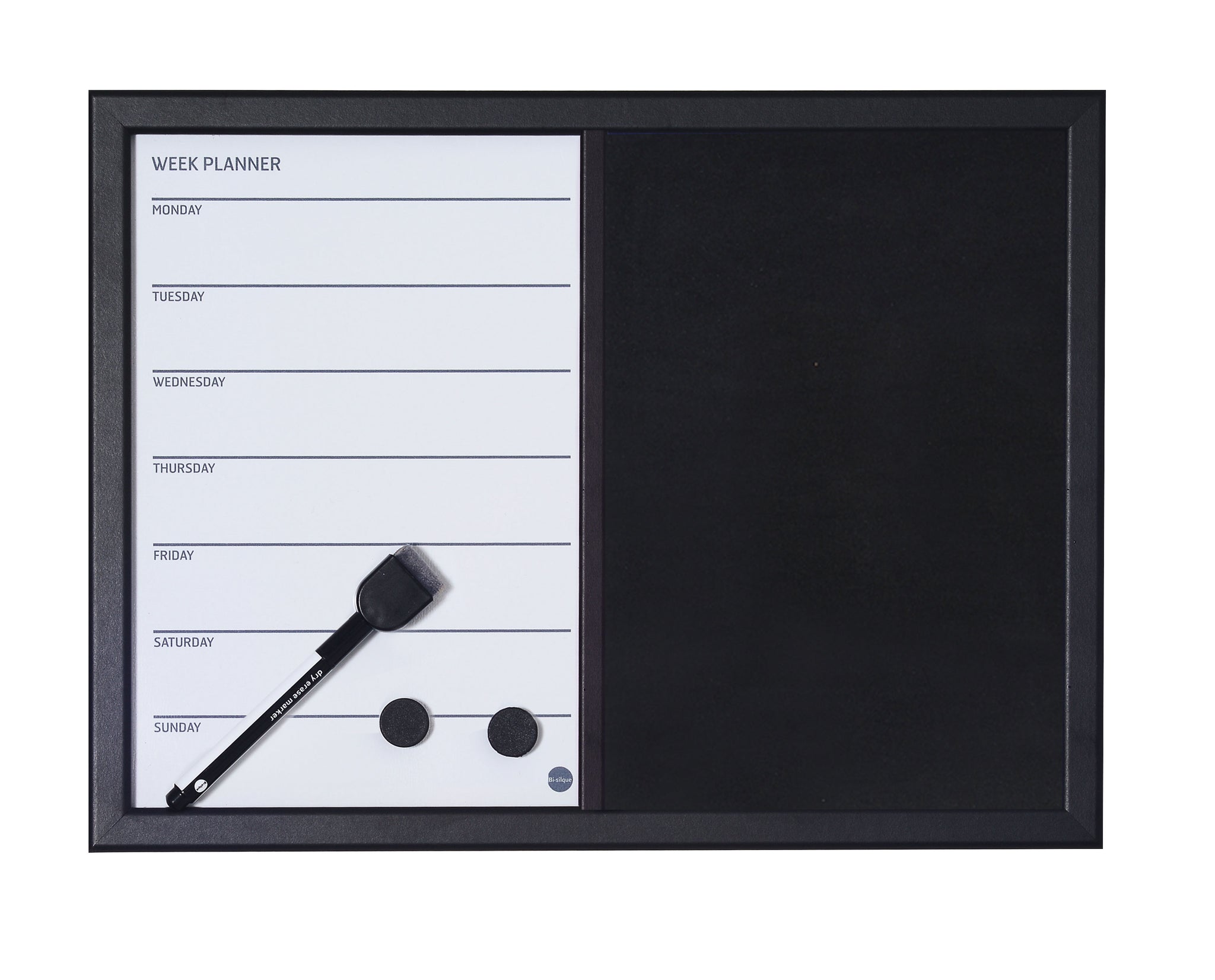 Magnetic Combo Week Planner, Dry-Erase & Black Felt Board, 18 X 24 Black Frame