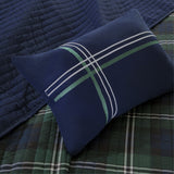 Ergode Reversible Quilt Set - Blue & Green Plaid Pattern - Includes Quilt, 2 Shams, & Decorative Pillow - Pre-Washed Cotton - Ma