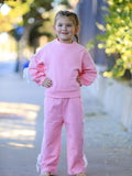 Girls Bow Trim Sweatshirt and Pants Set