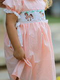 Western Horse Embroidery Girls Dress Lace Petals Collar Puff Sleeve