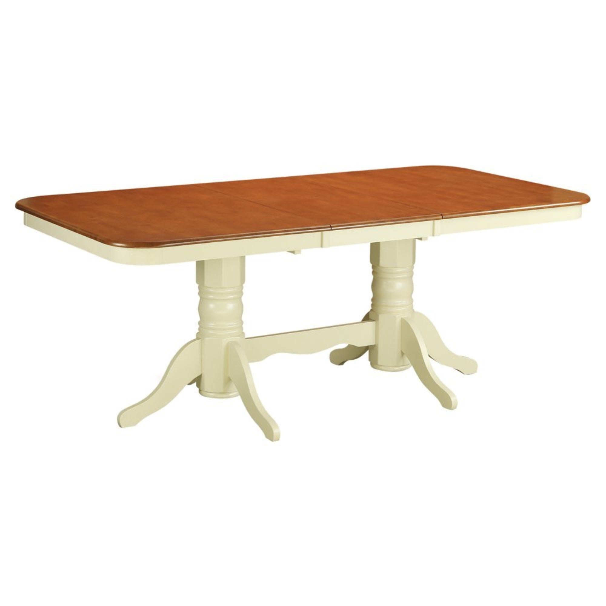 Nat-Whi-Tp Rectangular Dining Table With 18 In Self Storage Leaf In Buttermilk And Cherry