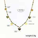 Gold Green Heart Charm Necklace 18K Gold-Plated Stainless Steel with Green Zircon 16.5''+1.9'', Elegant Dainty Jewelry, 3.9g