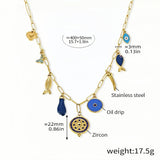 Blue Charm Necklace Gold Stainless Steel Chain with Enamel & Zircon Accents Evil Eye & Boho Pendants Adjustable 15.7 + 1.9 Le
