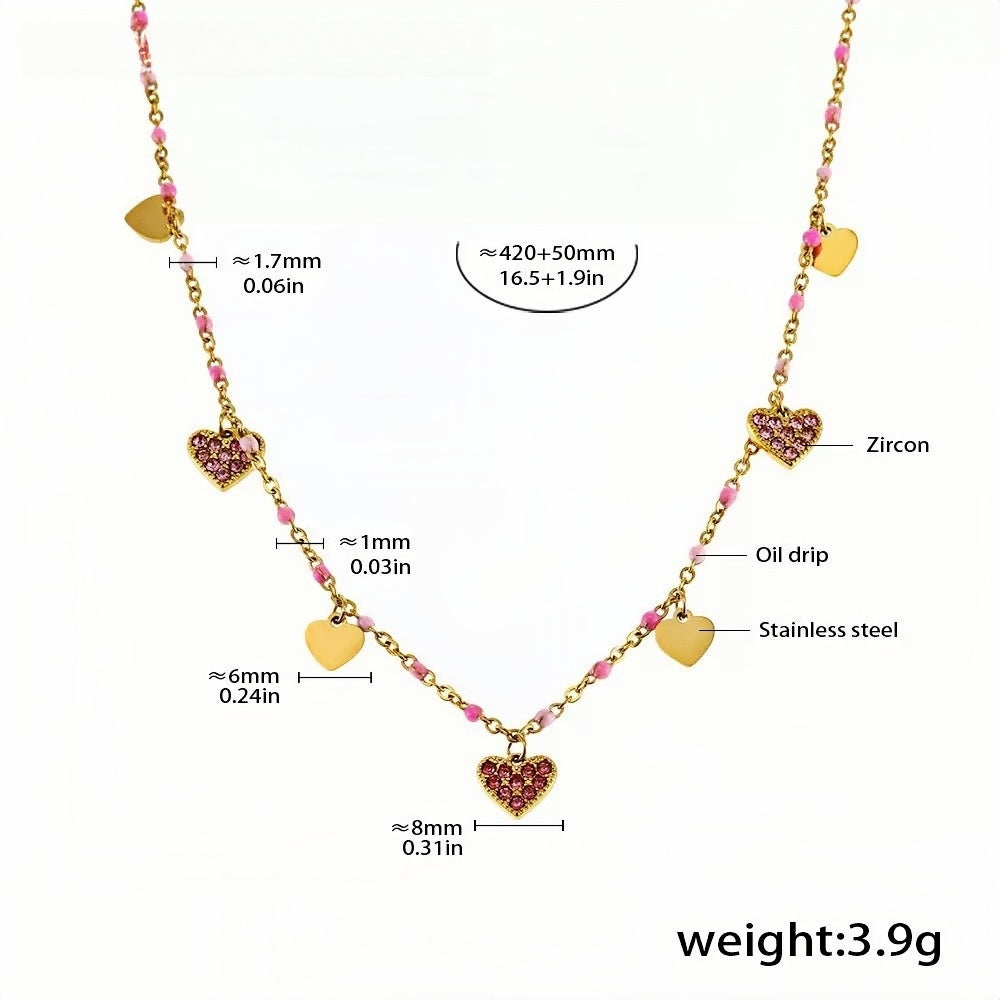 Heart Charm Necklace Gold Plated Stainless Steel with Zircon Accents Adjustable 16.5''+1.9'', Dainty Layering Jewelry (Black, 