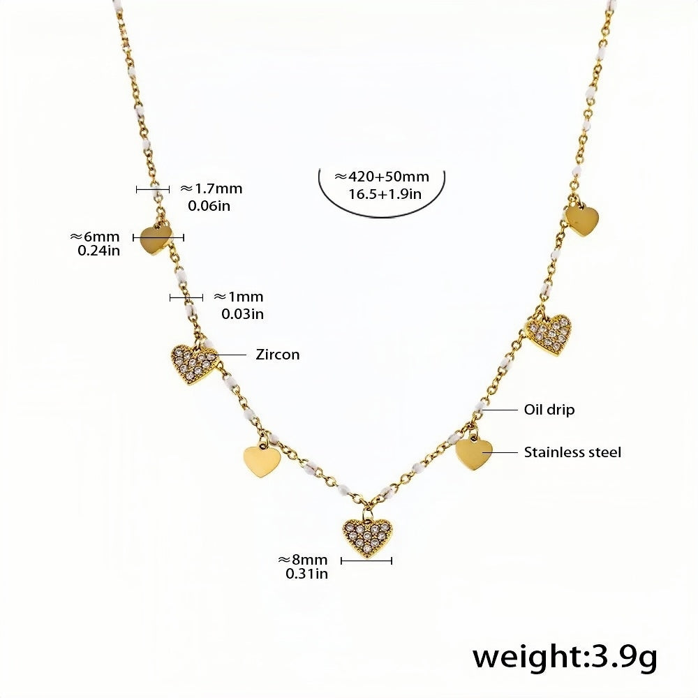 Dainty Heart Charm Necklace Gold Plated Stainless Steel with Zircon Accents Adjustable 16.5''+1.9'' Womens Layering Jewelry (