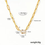 Gold Link Chain Necklace with Clear Zircon Heart & Square Charm 18K Gold Plated Titanium Steel Adjustable 21.2 + 1.96 Elegant