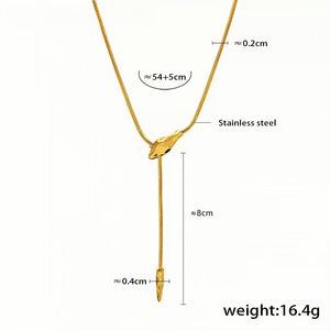 Gold Snake Chain Necklace for Women 18K Gold Plated Stainless Steel Adjustable Lariat Design (54cm+5cm)  Animal Pendant Jewel