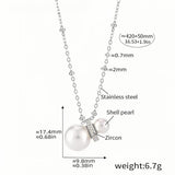 Silver Chain Necklace with Shell Pearls & Zircon Accents 16.5''+1.9'' Adjustable Stainless Steel Elegant Gift for Women