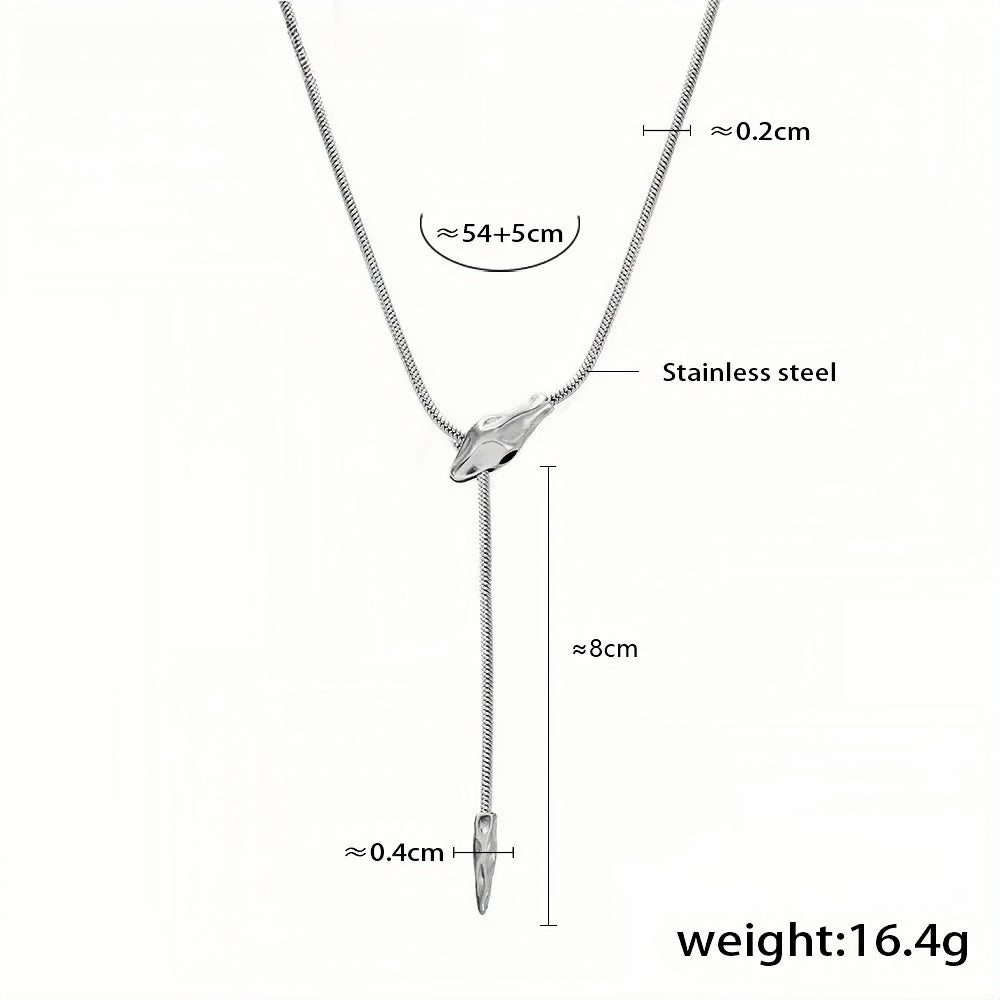 Silver Snake Chain Necklace for Women Stainless Steel Lariat Pendant Adjustable Drop Necklace (54cm+5cm) Sleek Animal-Inspire