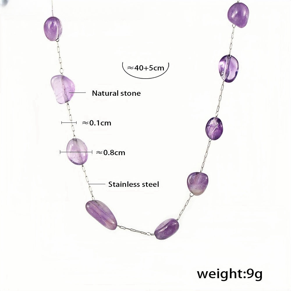 Natural Amethyst Bead Necklace for Women Handcrafted Irregular Purple Gemstone Chain Boho Chic Minimalist Jewelry Lightweight