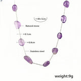 Natural Amethyst Bead Necklace for Women Handcrafted Irregular Purple Gemstone Chain Boho Chic Minimalist Jewelry Lightweight