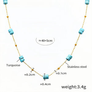 Dainty Turquoise Bead Necklace for Women 18K Gold Plated Stainless Steel Chain, 40+5cm Adjustable Minimalist Boho Jewelry Lig