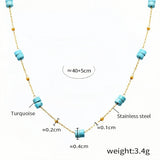 Dainty Turquoise Bead Necklace for Women 18K Gold Plated Stainless Steel Chain, 40+5cm Adjustable Minimalist Boho Jewelry Lig