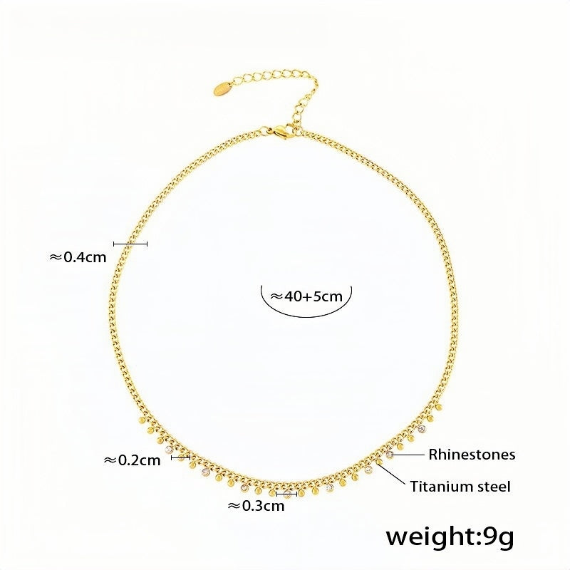 Gold Rhinestone Choker Necklace for Women 18K Gold Plated Titanium Steel Chain 40+5cm Adjustable Dainty Sparkle Jewelry for L