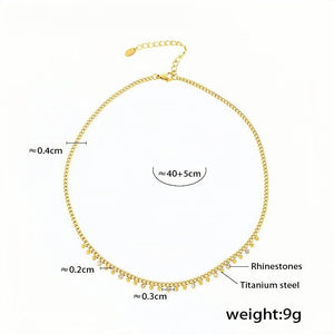 Gold Rhinestone Choker Necklace for Women 18K Gold Plated Titanium Steel Chain 40+5cm Adjustable Dainty Sparkle Jewelry for L