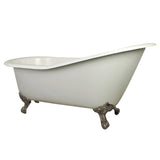 Aqua Eden Nhvct7D653129B8 61-Inch Cast Iron Single Slipper Clawfoot Tub With 7-Inch Faucet Drillings, White/Brushed Nickel