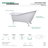 Aqua Eden Nhvctnd653129Bw 61-Inch Cast Iron Single Slipper Clawfoot Tub (No Faucet Drillings), White