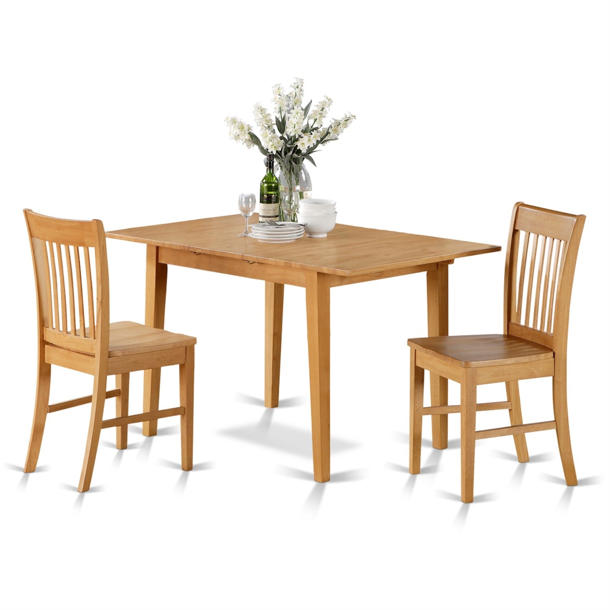 Nofk3-Oak-W 3 Pc Kitchen Nook Dining Set- Dinette Table With A 12In Leaf And 2 Kitchen Chairs