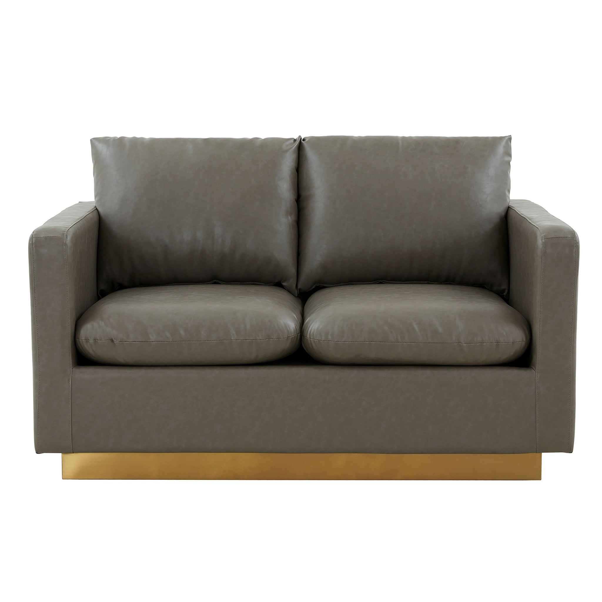 Leisuremod Nervo Modern Mid-Century Upholstered Leather Loveseat With Gold Frame