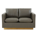 Leisuremod Nervo Modern Mid-Century Upholstered Leather Loveseat With Gold Frame