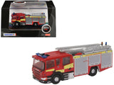 Scania Pump Ladder Fire Engine Surrey Fire and Rescue Red with Yellow Stripes 1/148 (N) Scale Diecast Model Car by Oxford Diec