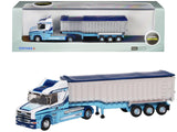 Scania TCab Truck RHD (Right Hand Drive) with Covered Dump Trailer Tinnelly White with Blue Graphics 1/148 (N) Scale Diecast 