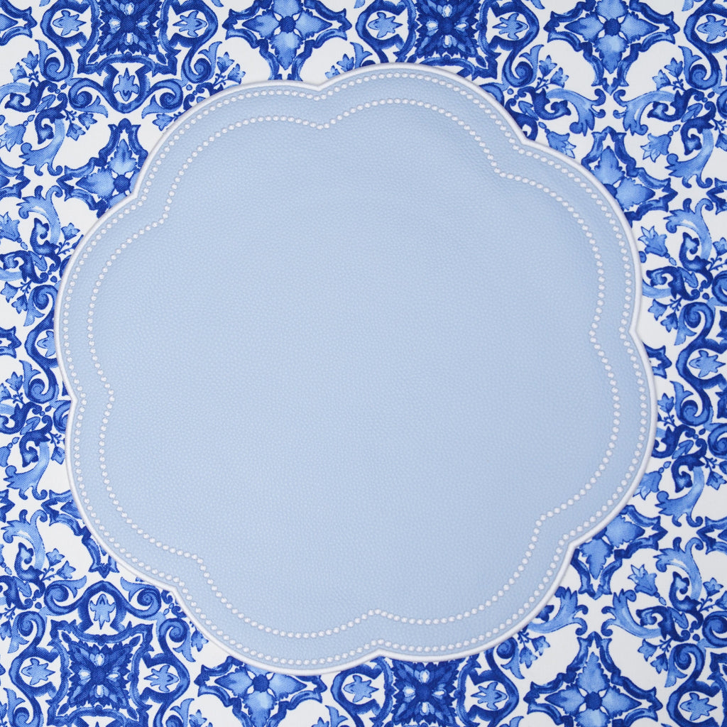 NURTURE SKY BLUE FAUX LEATHER SCALLOPED PLACEMAT