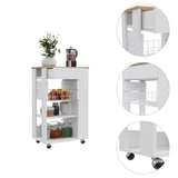 Tuhome Blosson Kitchen Cart, One Drawer, Two Open Shelves, Rack, Four Caster Wheels-White-Light Oak, For Kitchen Room