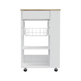 Tuhome Blosson Kitchen Cart, One Drawer, Two Open Shelves, Rack, Four Caster Wheels-White-Light Oak, For Kitchen Room