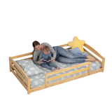 Twin Size Floor Bed with Safety Guardrails for Kids