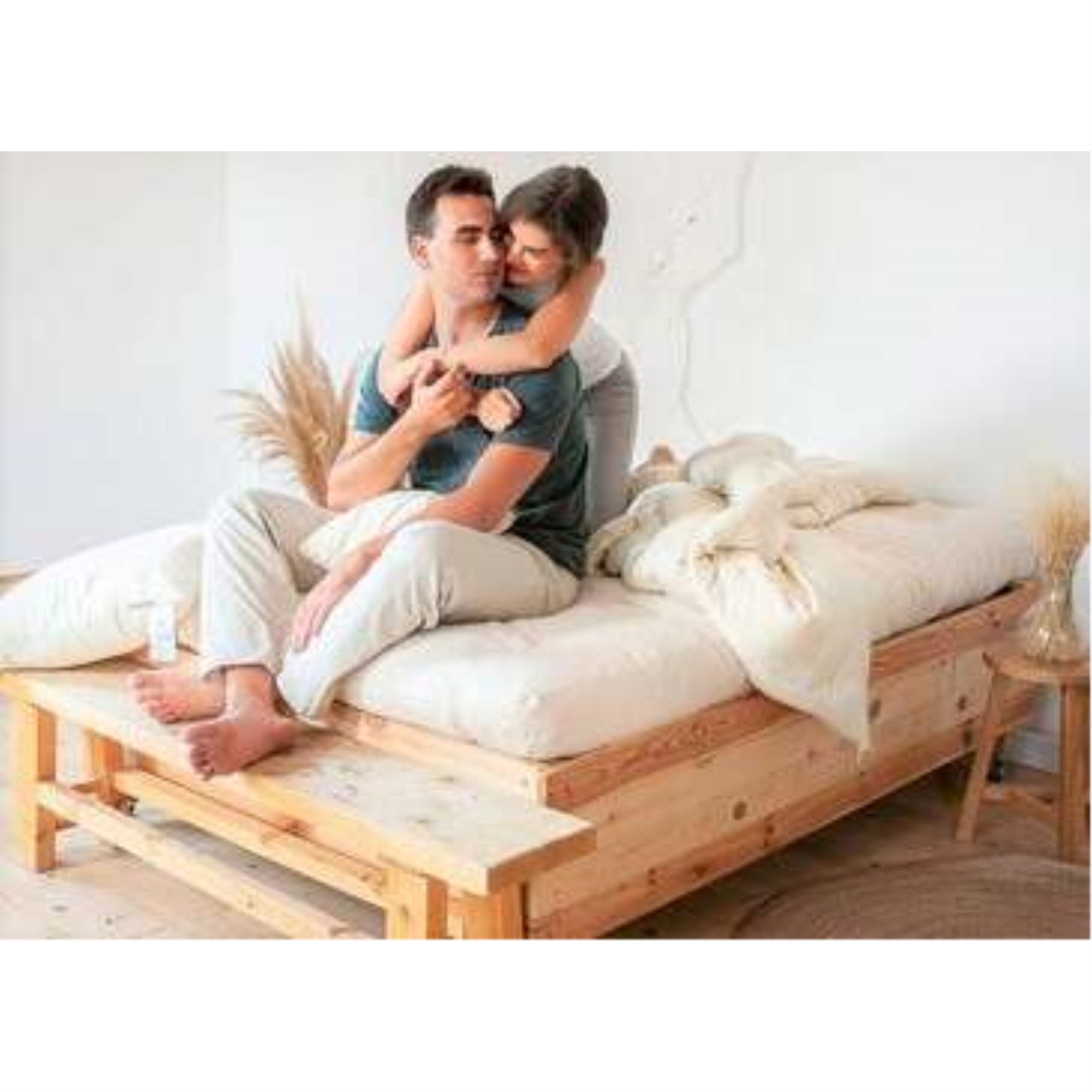 100% Organic Cotton And Wool Footstool In Organic Twill Fabric Case