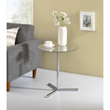Form 20 Round Modern Accent Side End Table, Chrome Metal & Tempered Glass