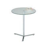 Form 20 Round Modern Accent Side End Table, Chrome Metal & Tempered Glass