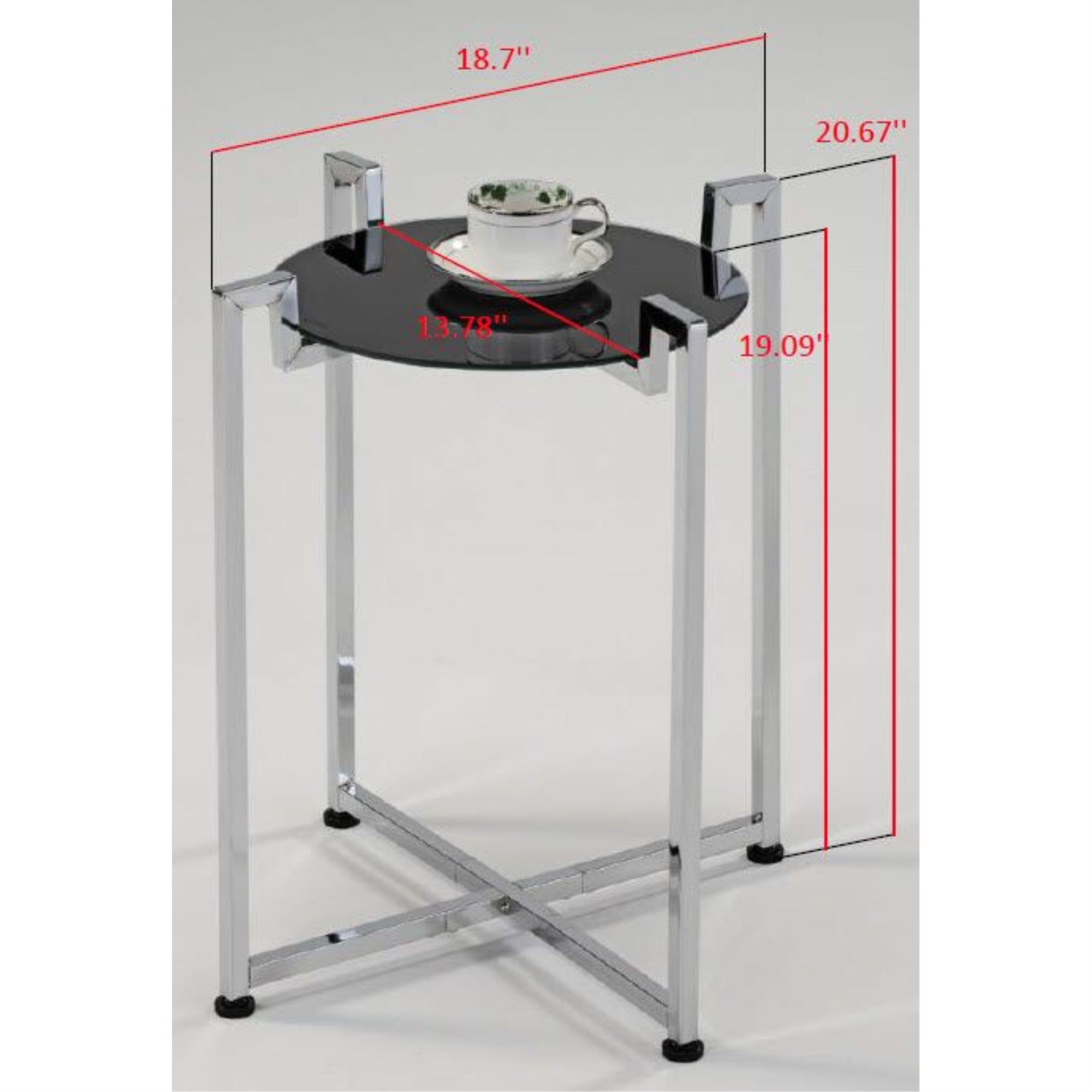 Hendon Modern Accent Side End Table, Black Tempered Glass Top & Chrome Metal Base