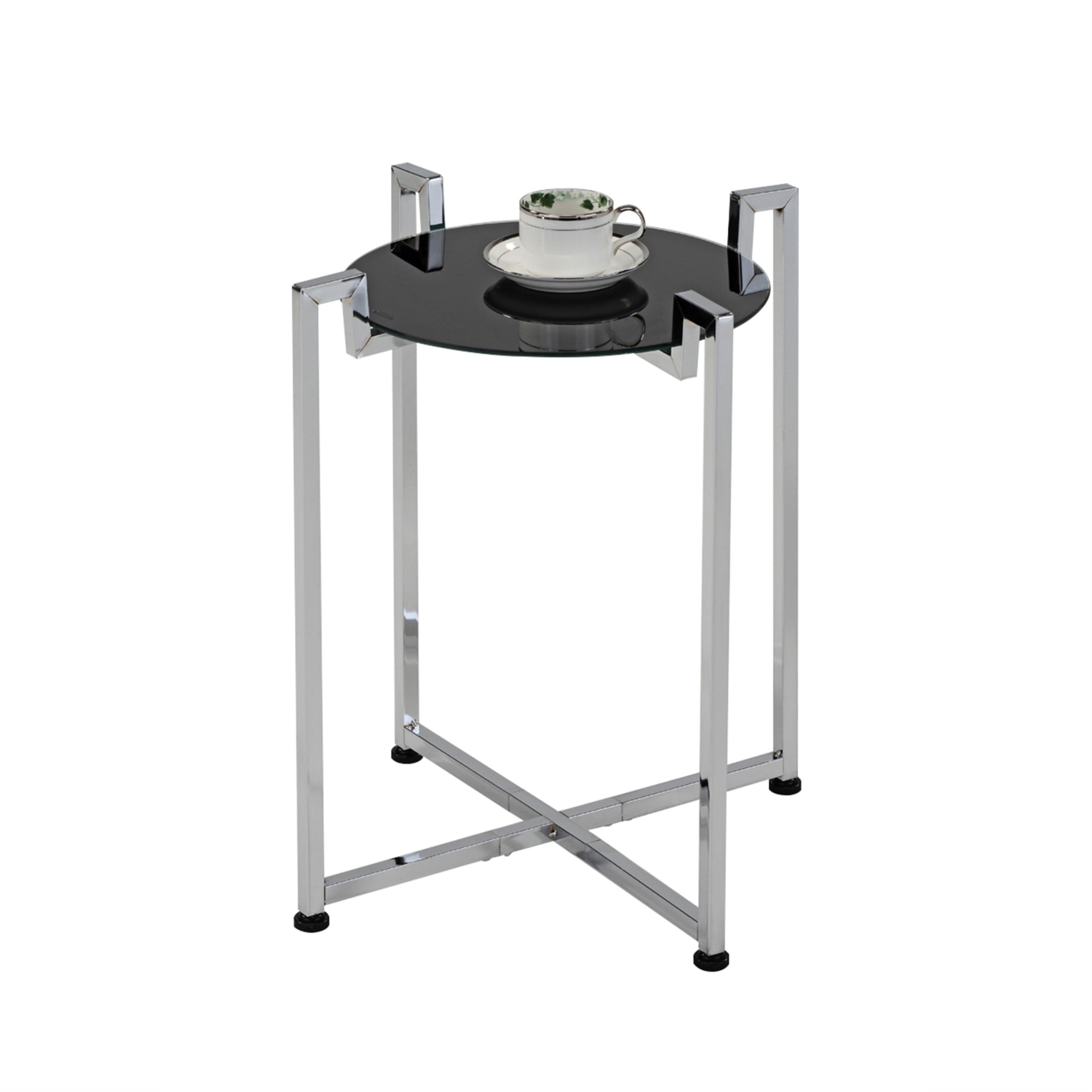 Hendon Modern Accent Side End Table, Black Tempered Glass Top & Chrome Metal Base