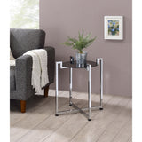 Hendon Modern Accent Side End Table, Black Tempered Glass Top & Chrome Metal Base