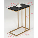 Fresnay C Shaped Modern Accent Sofa Side Table, Gold Metal & Black Wood