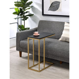 Fresnay C Shaped Modern Accent Sofa Side Table, Gold Metal & Black Wood