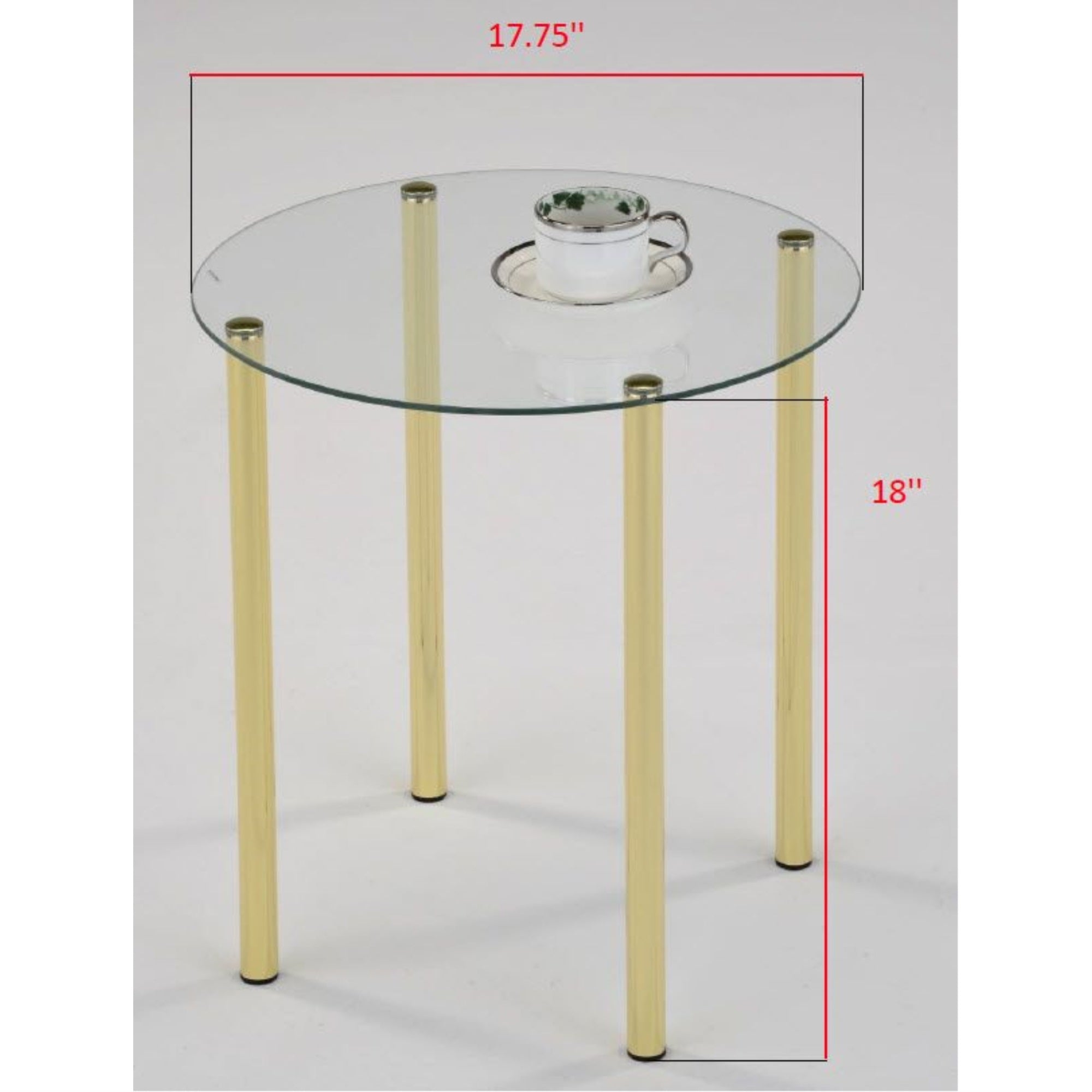 Worcester 18 Round Modern Accent Side End Table, Brass Metal & Glass